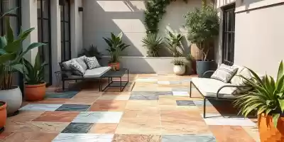Combinaci&oacute;n de baldosas de colores en terrazas
